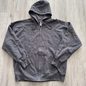 Vintage Hanes Hoodie Mens Large Gray Ultimate Cotton Full Zip Blank Sweatshirt